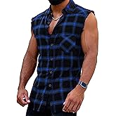 JG JENNY GHOO Sleeveless Flannel Shirt Men Casual Plaid Button Down Shirts Vest