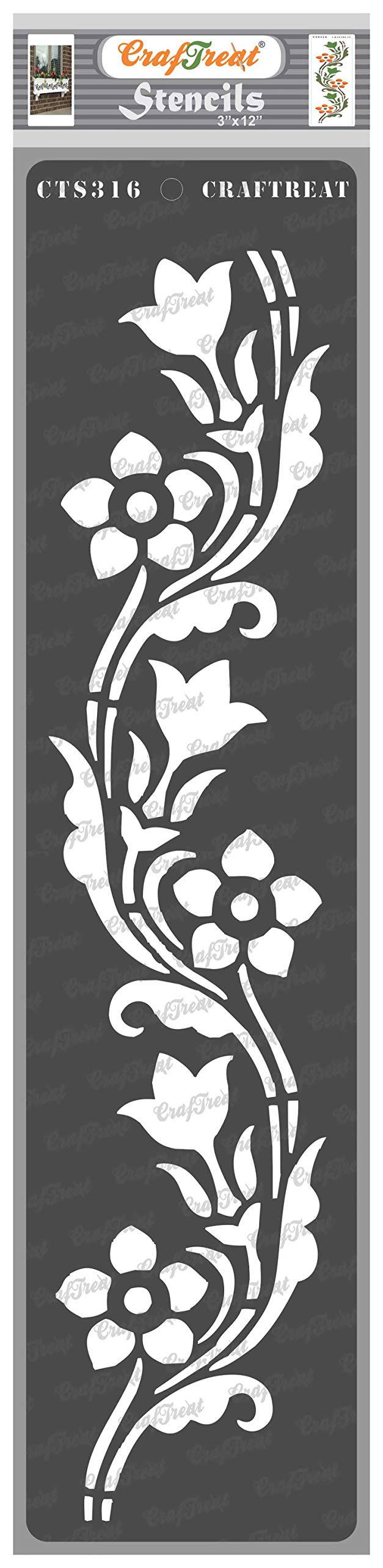 CrafTreat Reusable Flower Border Stencils for Painting on Wood, Canvas, Paper, Fabric, Floor, Wall and Tile - Border12-3x12 Inch - DIY Art and Craft Stencils for Borders - Floral Border Stencil