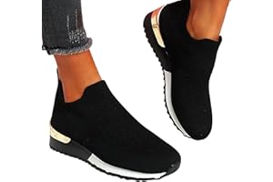 OIANGI Color Block Walking Shoes Women Thick Sole Breathable Woven Mesh Slip-on Easy Sneakers Comfortable Lazy Casual Shoes Lightweight Yoga Tennis Athletic Shoes