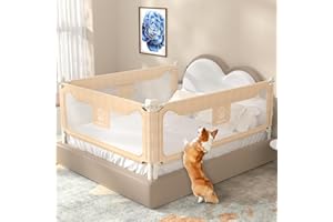 MagicFox Bed Rails for Toddlers, Extra Tall 32 Levels of Height Adjustment Specially Designed for Twin, Full, Queen, King Size - 2024 Safety Bed Guard Rails for Kids (Khaki, 1 Side:59"(L) ×27"(H))