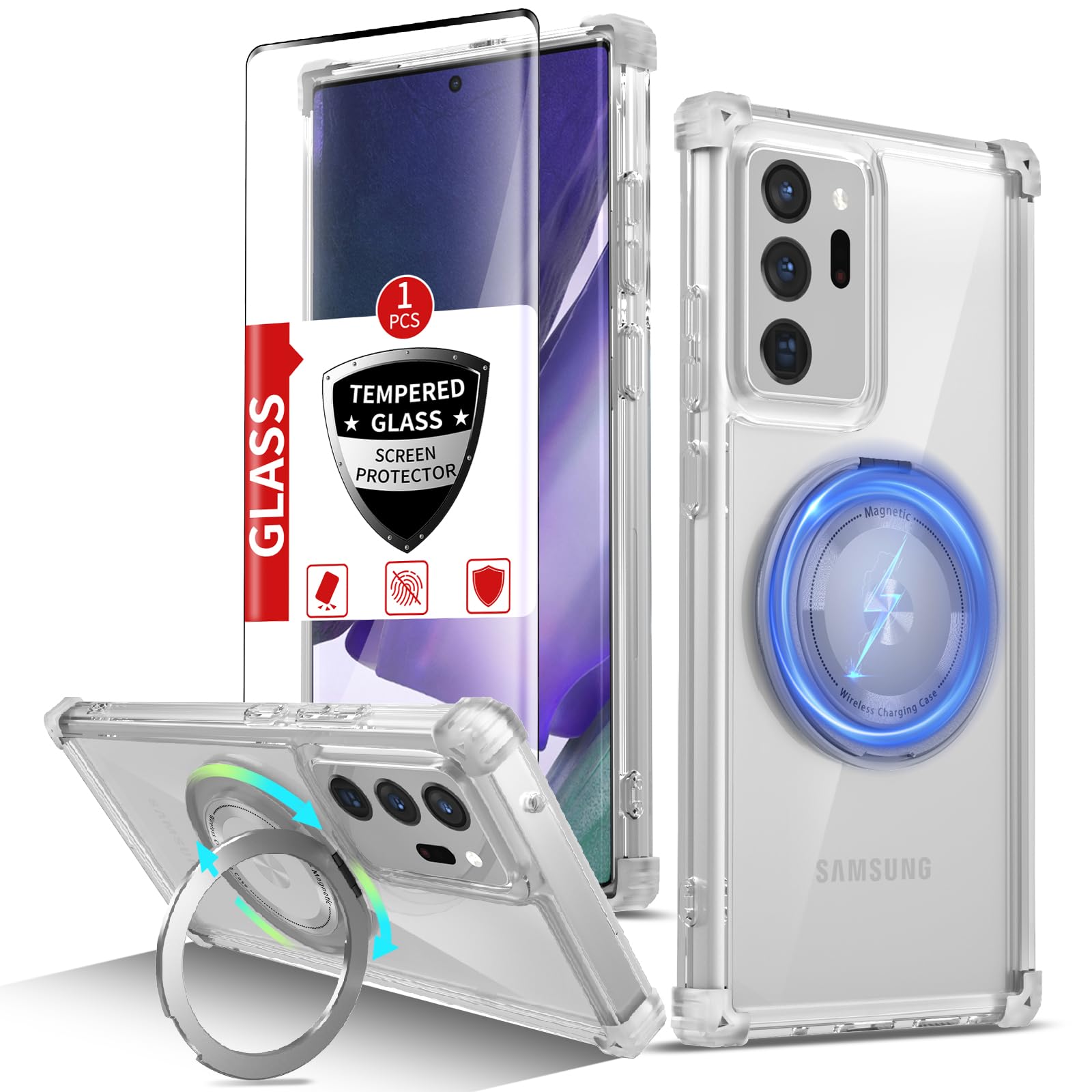 Photo 1 of IYTRRYH Magnetic for Samsung Galaxy Note 20 Ultra Case Compatible with MagSafe Wireless Charging,with Screen Protector,Phone Case Built-in 360°Kickstand Shockproof Military Grade Drop Protection Clear