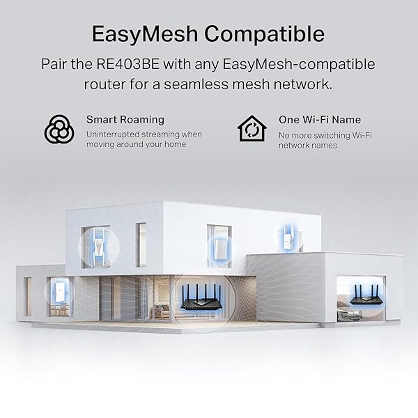 TP-LINK BE6300 WI-FI 7 RANGE EXTENDER RE403BE W/ 2.5G PORT | 6.3 GBPS DUAL-BAND WIRELESS REPEATER | INTERNET SIGNAL BOOSTER FOR HOME | UP TO 2800 SQ.FT, 64 DEVICES | MLO, EASYMESH | NO 6 GHZ BAND