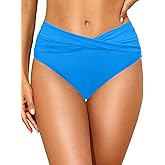Tempt Me Women Mid Waist Bikini Bottoms - V Cut Bathing Suit Bottoms Twist Front Swimsuit Bottoms Ruched Swimwear 2025