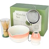 Pink Matcha Whisk Making Set - Japanese Tea Kit with Whisk Bowl and Bamboo Scoop Ceramic Chawan with Spout for Traditional Tea Ceremony Complete Matcha Making Tools Gift for Tea Lovers (Pink, 7 PCS)