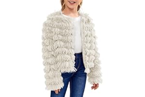 Inorin Girls Open Front Cardigan Faux Fur Coat Warm Fuzzy Trendy Winter Vintage Parka Shaggy Party Outerwear Jackets Tops