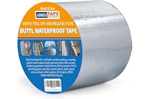 ADHES TAPE PURSUIT OF PERFECTION ADHES Upgrade Butyl Tape Waterproof Tape, 1.2mm Thick, 4 inch x 16 feet, Aluminum Foil Tape Butyl Sealant Tape for RV Repair, Window, Boat and Pipe Sealing, Glass & EDPM Rubber Roof Patching, Silver