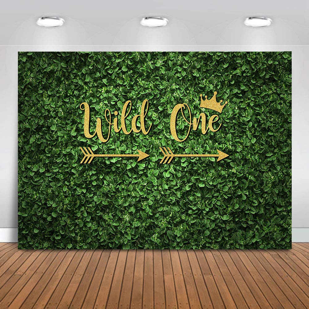 Avezano 7x5ft Wild One Backdrop Jungle Green Leaf Wall Background for Boy or Girl 1st Birthday Party Banner Decoration Photo Booth Dessert Table Photoshoot Kids Photo Studio Props