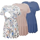 Bearsland Women’s Nursing Top 3pack Short Sleeve Scoop Neck Nursing Shirt Breastfeeding Shirts