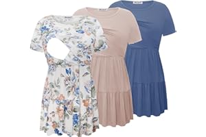 Bearsland Women’s Nursing Top 3pack Short Sleeve Scoop Neck Nursing Shirt Breastfeeding Shirts