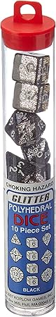 Polyhedral Dice Set (10-Piece), Black/White Glitter