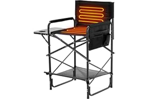 NAIZEA Heated Camping Chairs, Tall Directors Chair with Cup Holder 30",Foldable Makeup Artist Chairs Bar Height with Side Table, Mesh Pockets and Footrest, Heavy Duty 400 lbs(Power Bank Excluded)