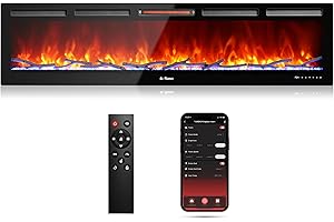 TURBRO 72” Smart WiFi Infrared Electric Fireplace with Sound Crackling and Realistic Flame, 1500W Quartz Heater, Recessed or Wall Mounted, Adjustable Flame Effects, Remote Control and App, in Flames