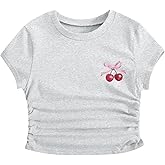 Ecolala Girls Shirts Cute Summer Preppy Athletic Crop Tops Basic Ruched Graphic Tees