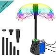 15W 256GPH Submersible Fountain Pump for Pond,12 LED Light,7.2ft Water Pond Pump, Aquarium Fountain Pump for Small Pond,Garden, Aquariums, Fish Tanks, Indoor Outdoor Fountain 3 Type Nozzles Blue