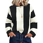Saodimallsu Womens Striped Color Block Sweaters Fall Crew Neck Long Sleeve Ribbed Knit Casual Loose Pullover Sweater