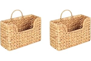 Mucalam 2X Handwoven Water Hyacinth Wall Magazine Holder - Hanging Organizer for Mail, Newspapers & Magazines, Boho Basket