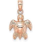 14k Rose Gold Sea Turtle Pendant Necklace for Women with Polished Finish, Symbolic Animal Jewelry for Ocean Lovers, Marine Life Accessory, Beach Necklace, Endurance and Protection Charm 11 mm x 10 mm