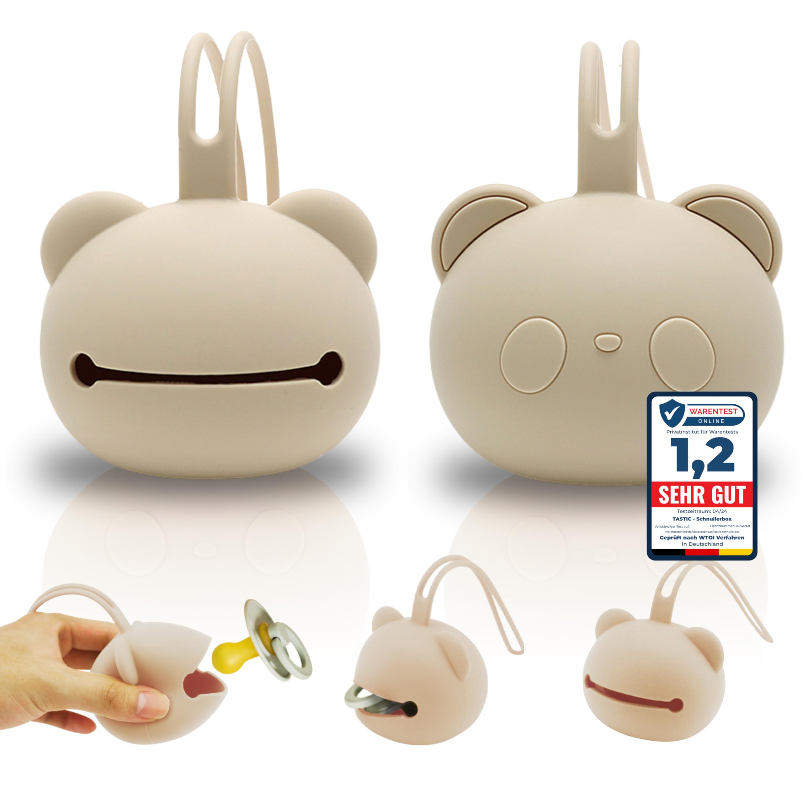 Tastic Baby Dummy Box - Silicone Dummy Box for On the Go in Panda Shape - Dummy Storage BPA Free - Box Versatile and Easy to Clean (Skin Colour)