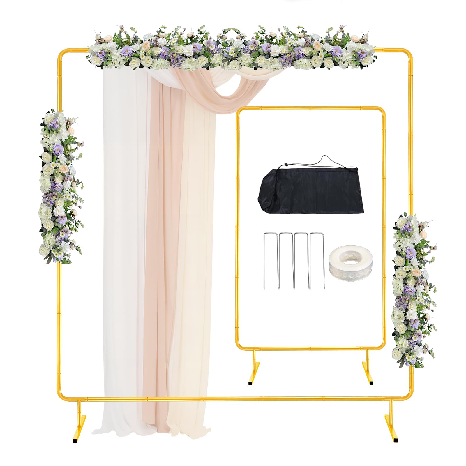 Photo 1 of Antizz 6.6FT Square Wedding Balloon Arch Stand, Backdrop Stand for Parties, Gold Metal Rectangular Background Arch Frame for Ceremony Birthday Anniversary Bridal Graduation Decoration