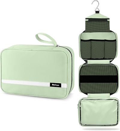 Maliton Hanging Toiletry Bag Large Foldable Travel Wash Bag Light Green