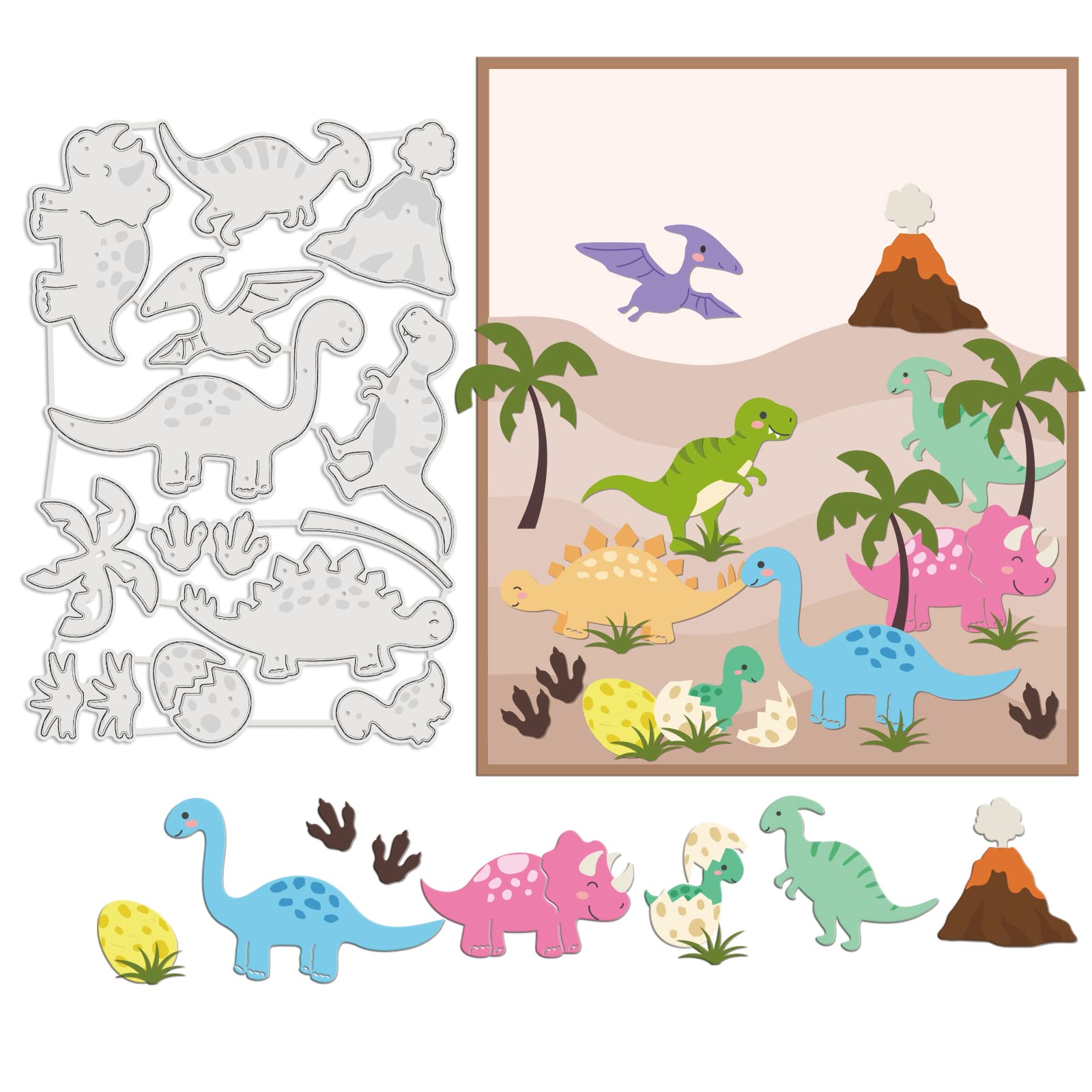 GLOBLELAND Dinosaurs Cutting Dies Metal Tree Volcano Eggs Embossing Stencils Die Cuts for Paper Card Making Decoration DIY Scrapbooking Album Craft Decor
