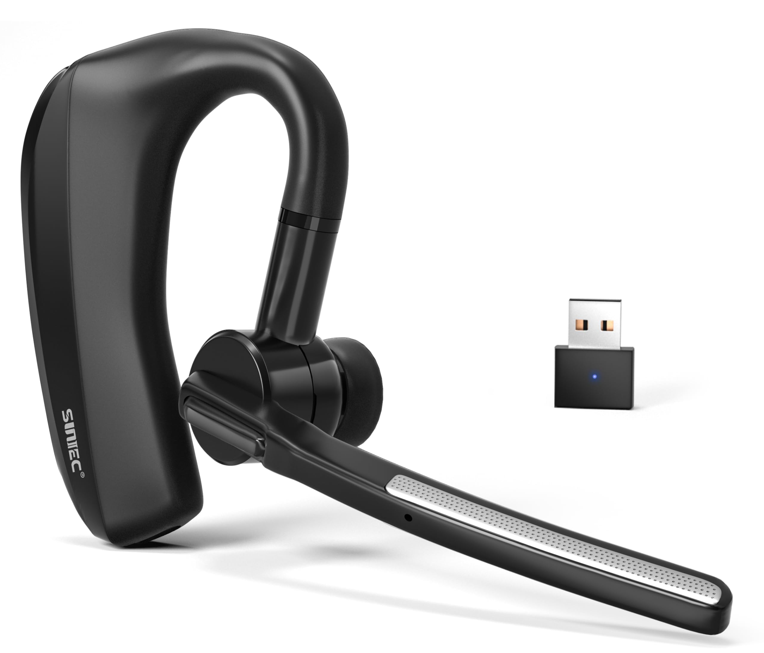 SUNITEC Wireless Headset Single-Ear Bluetooth Headset with Noise-Canceling Microphone Bluetooth Earpiece 20H Talking Time Lightweight Ear Hook for Cell Phone Meeting Business Trucker Office