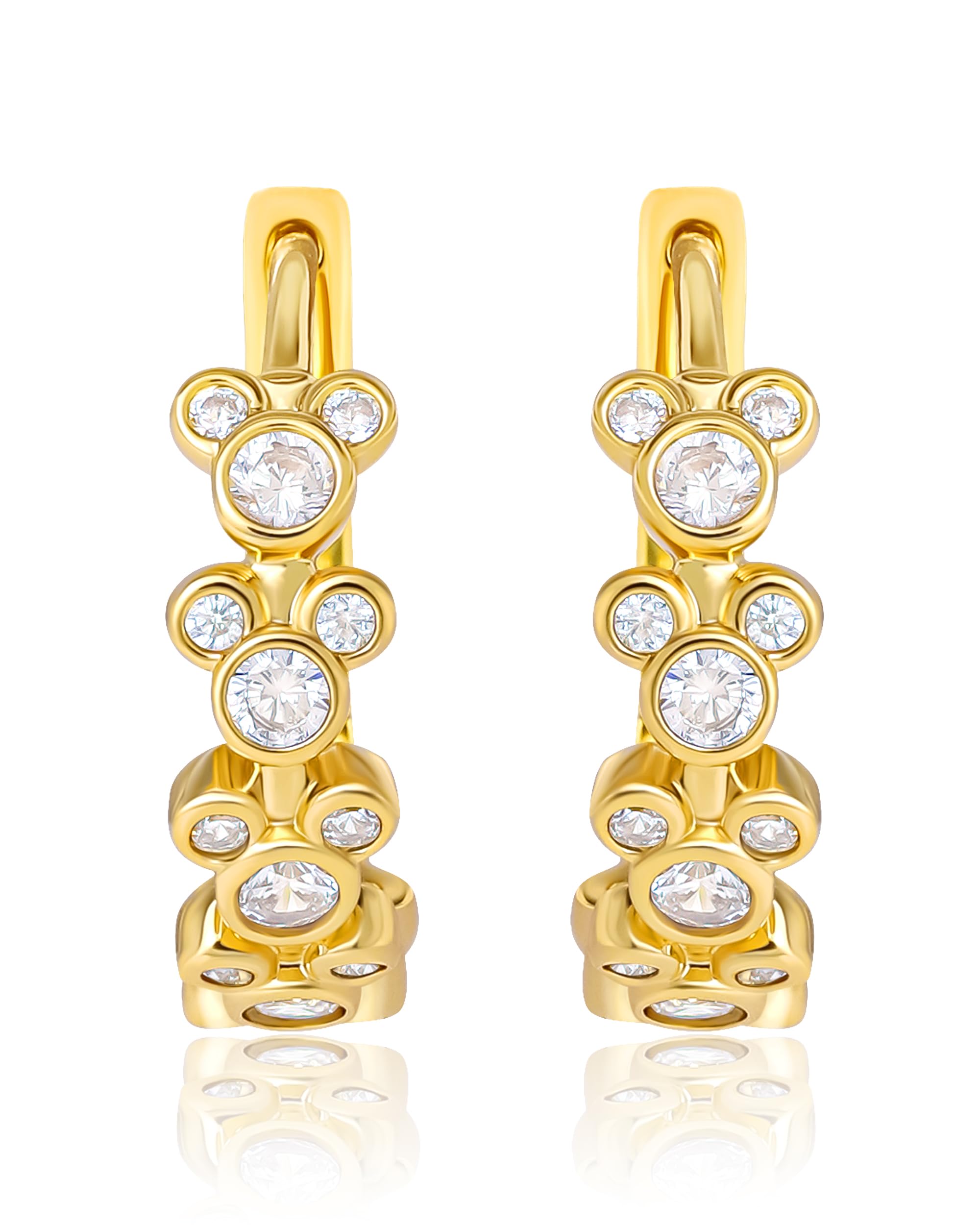 Mickey Mouse Endless Hoop Earrings for Women Official License, Yellow Gold Flash-Plated Cubic Zirconia Disney Earrings