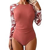 Aidonger One Piece Swimsuit for Women Long Sleeve Rash Guard Tummy Control Slimming Bathing Suit with Back Zipper