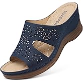 TEMOFON Women Wedge Sandals Summer: Walking Comfortable - Navy Blue Platform Womens Casual Sandal - Dressy Sandals Wide Size 9