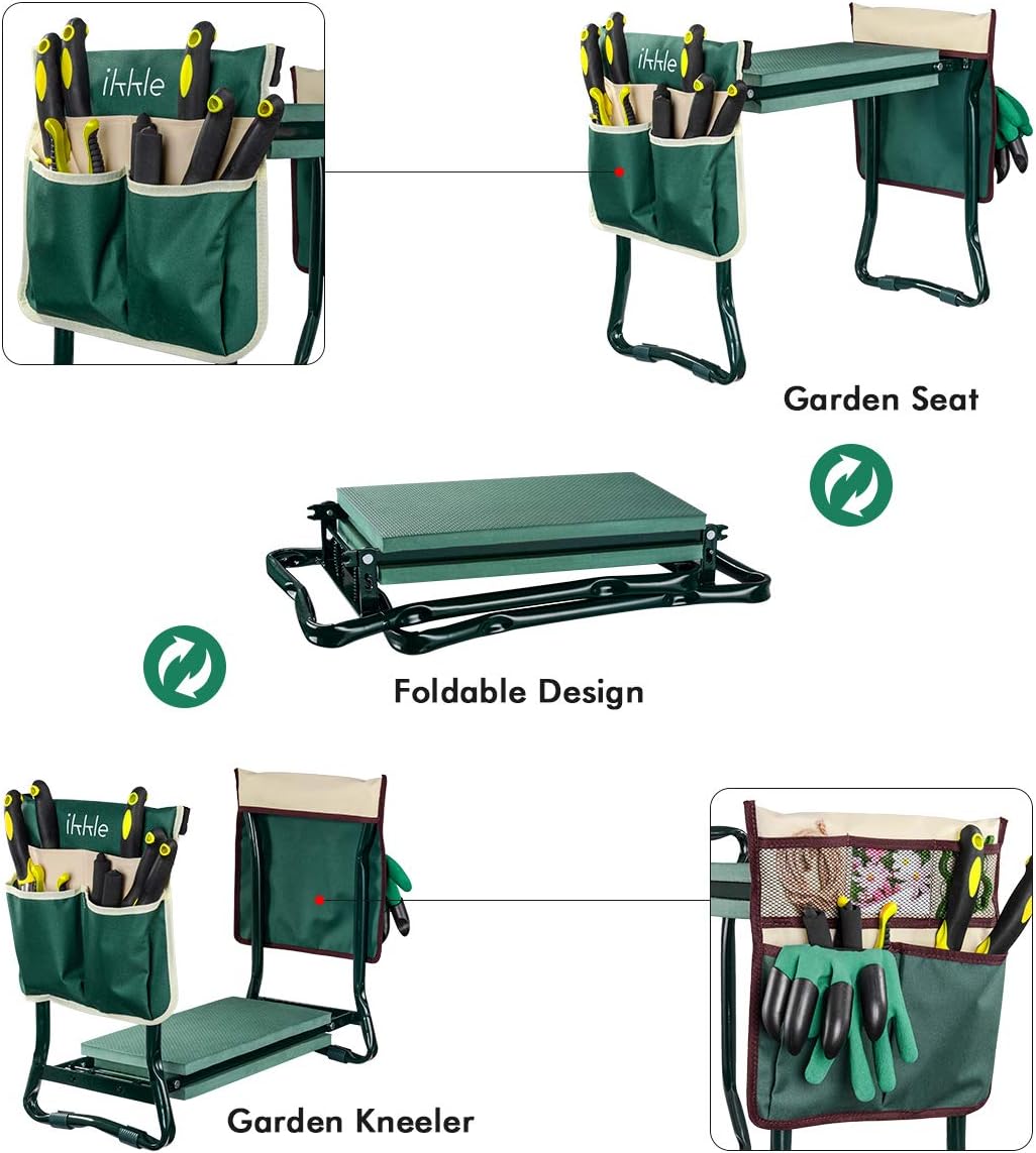 Garden Kneeler and Seat with 2 Bonus Tool Pouches - Adjustable Belt Tool Pounch - Portable Garden Bench EVA Foam Pad with Kneeling Pad - Sturdy, Lightweight and Practical - Protect Knees and Clothes: Furniture & Decor