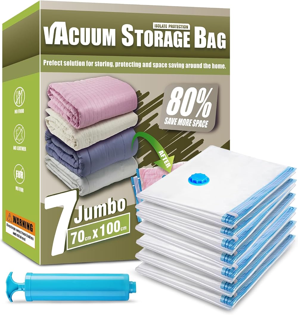 ezybag Jumbo Vacuum Storage Bags, Pack of 7 with Hand Pump