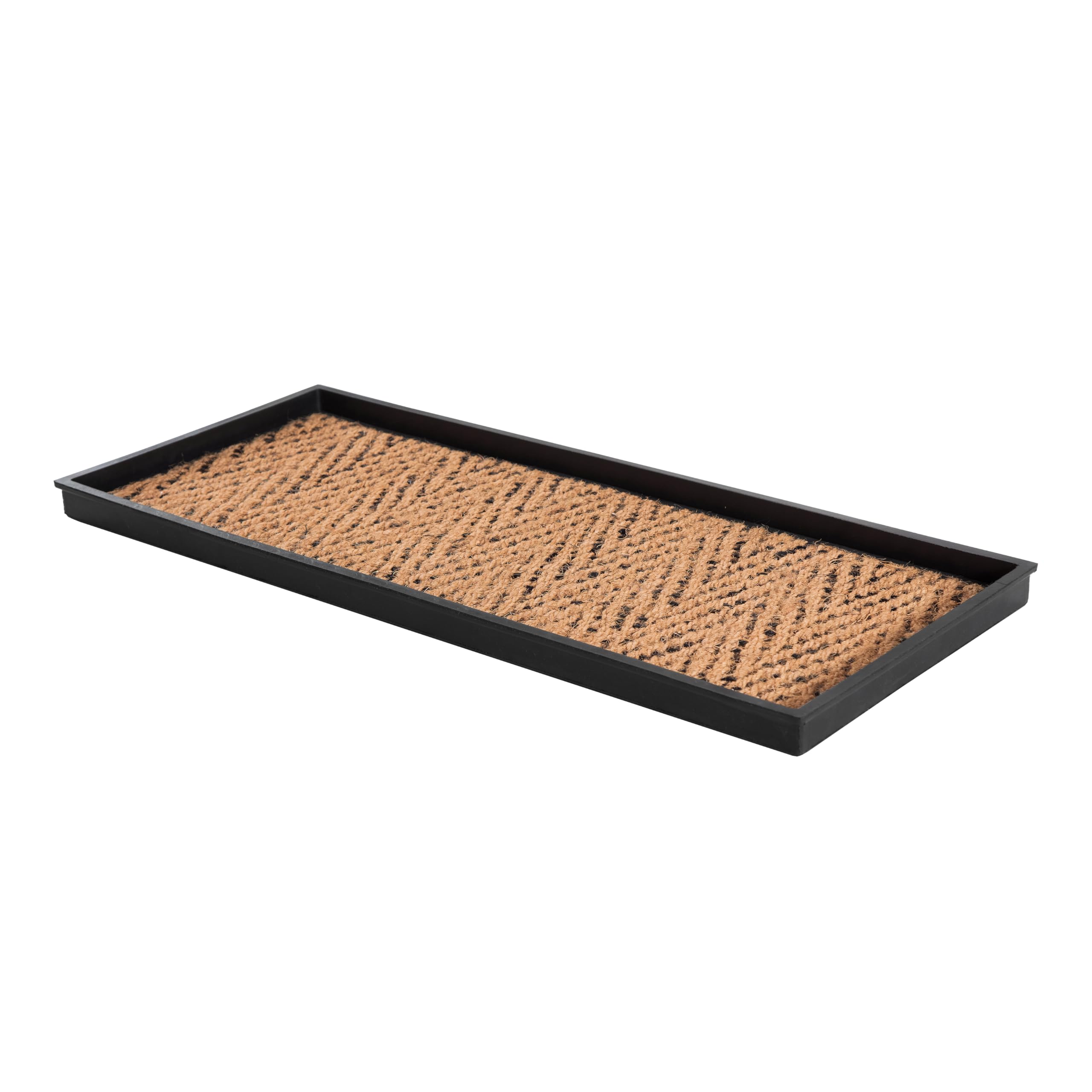 Anji Mountain AMB0BT3F-003 Black Rubber Boot/Shoe Tray with Coir, Fits 3 Pair (34.5" Wide), Tan & Black Insert Image