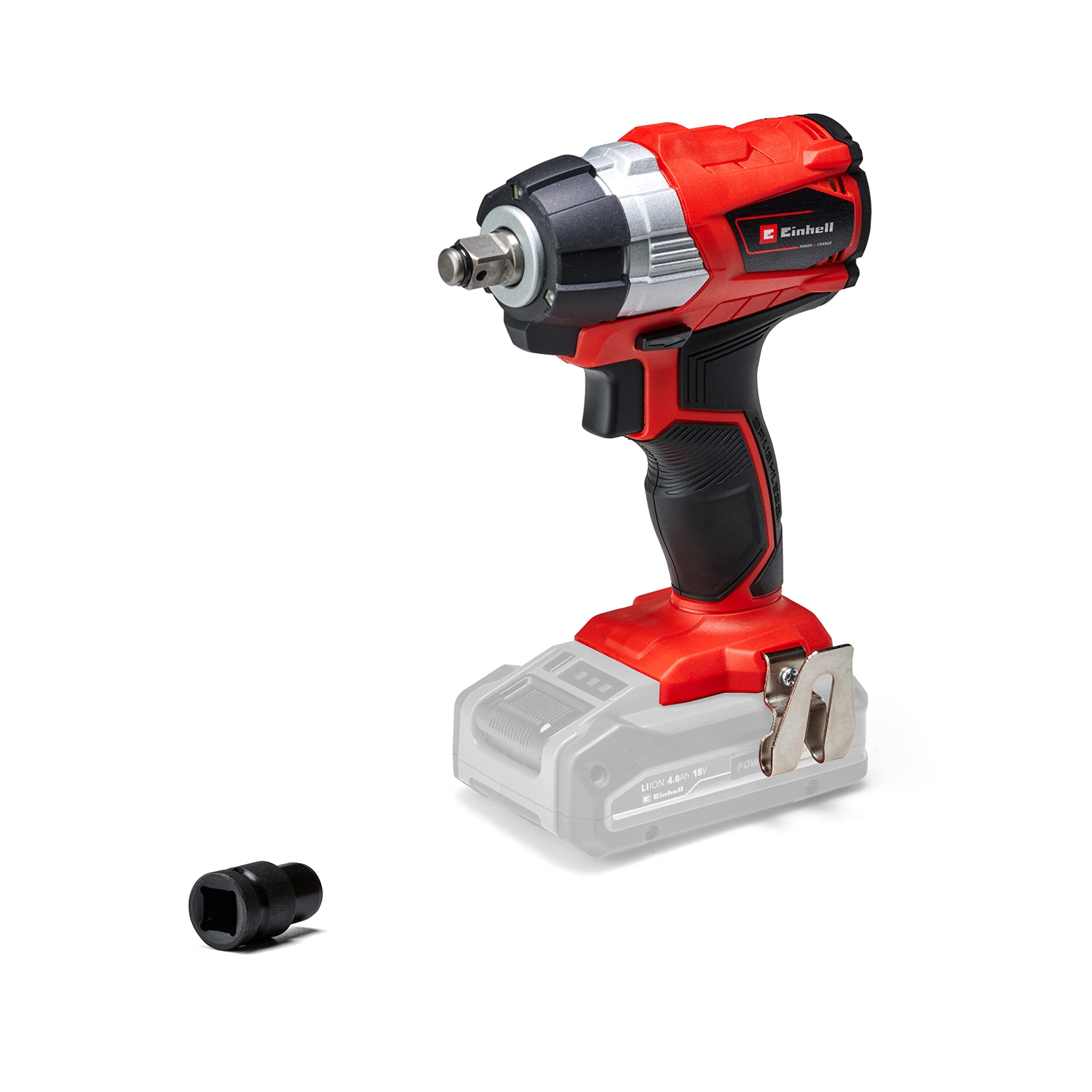 Einhell Cordless Impact Wrench 18V Power X-Change, 215Nm, 1/2 Inch, Long-Lasting Brushless Motor, LED Light, Impact Gun with 1/2" Bit Adaptor, Without Battery TE-CW 18 Li