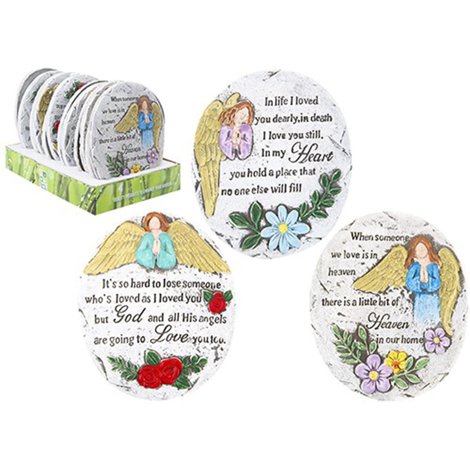 Roots & Shoots Multicolor Assorted Design Polystone Memorial Garden Stone - (16x16cm) 1 Piece - Ideal for Outdoor Decor & Remembrance