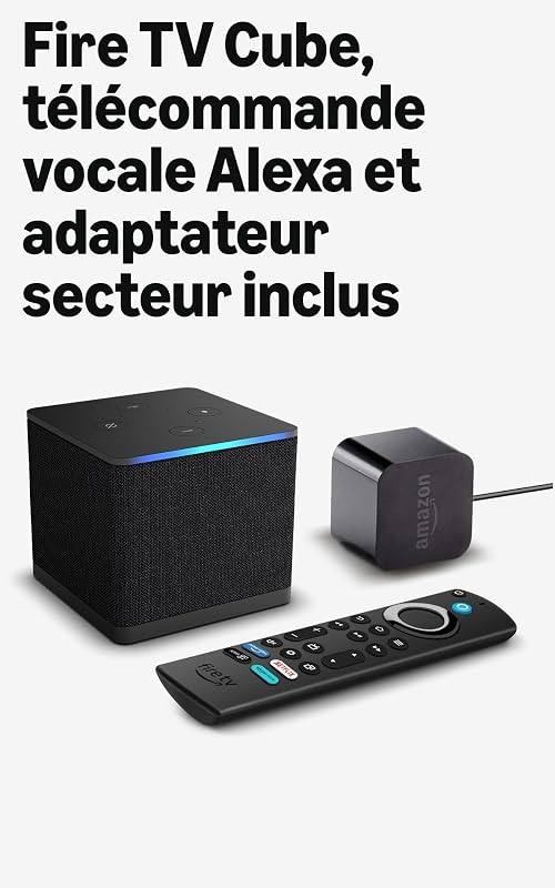 Fire TV Cube (Nouvelle génération), Lecteur multimédia en streaming, Expérience mains-libres, Wi-Fi 6E, 4K Ultra HD, Trouvez vos séries plus rapidement avec Alexa+