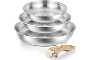 KOCH SYSTEME CS Stainless Steel Pan Set with Removable Handle, 8", 9.5", 11" Stainless Steel Frying Pan Set, Tri-Ply Steel Ba