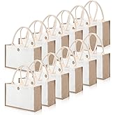 12 Pieces Jute Tote Bags Burlap Tote Beach Bags with Handles Reusable Waterproof Tote Shopping Bag Blank DIY Canvas Gift Bag