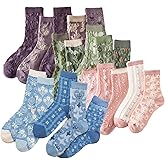 FORJMMP Vintage Embroidered Floral Socks for Women Combed Cotton Crew Socks
