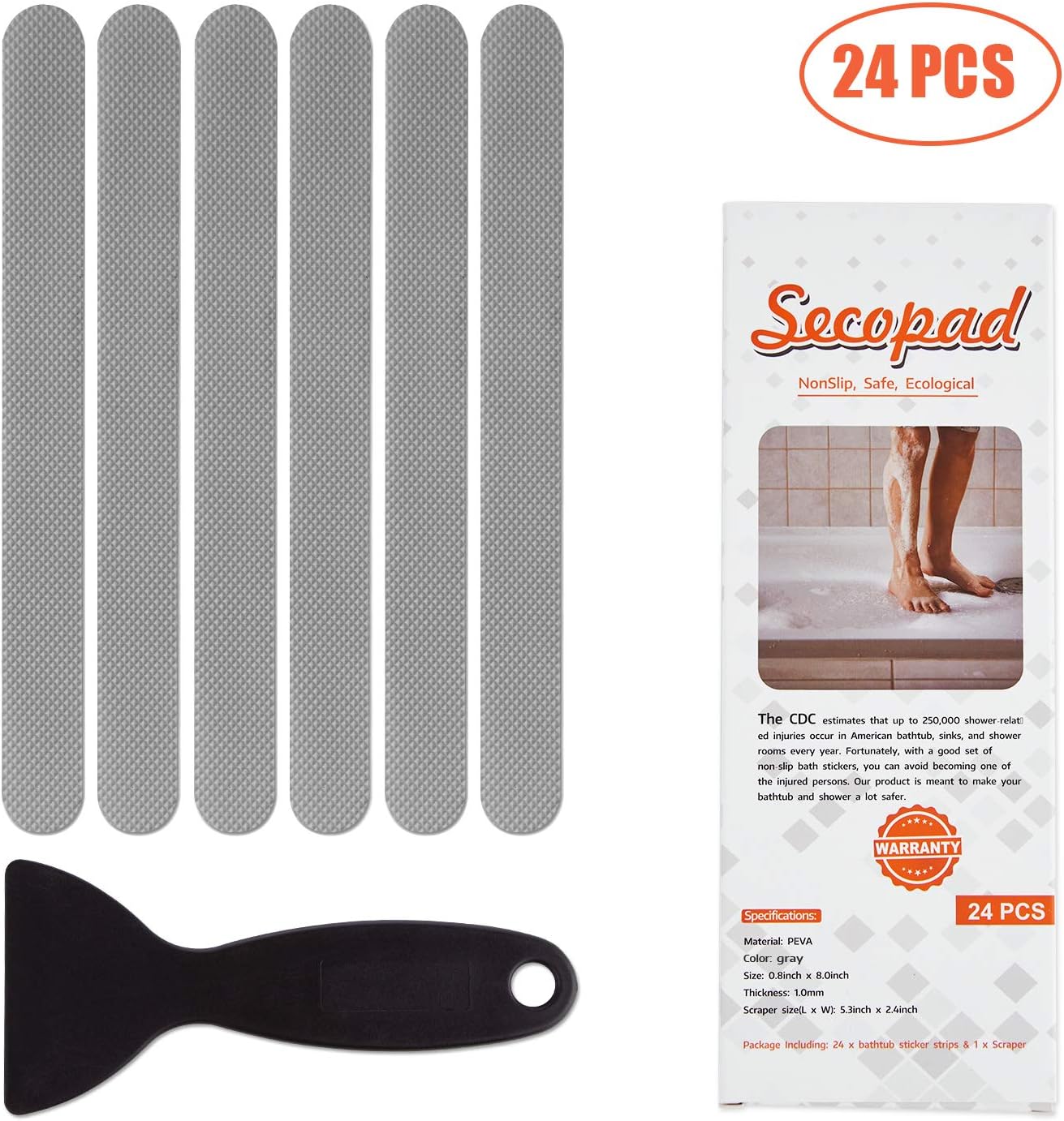 Secopad Non-Slip Bathtub Stickers Safety Bathroom Tubs Showers Treads Adhesive Decals Scraper (Gray): Home & Kitchen
