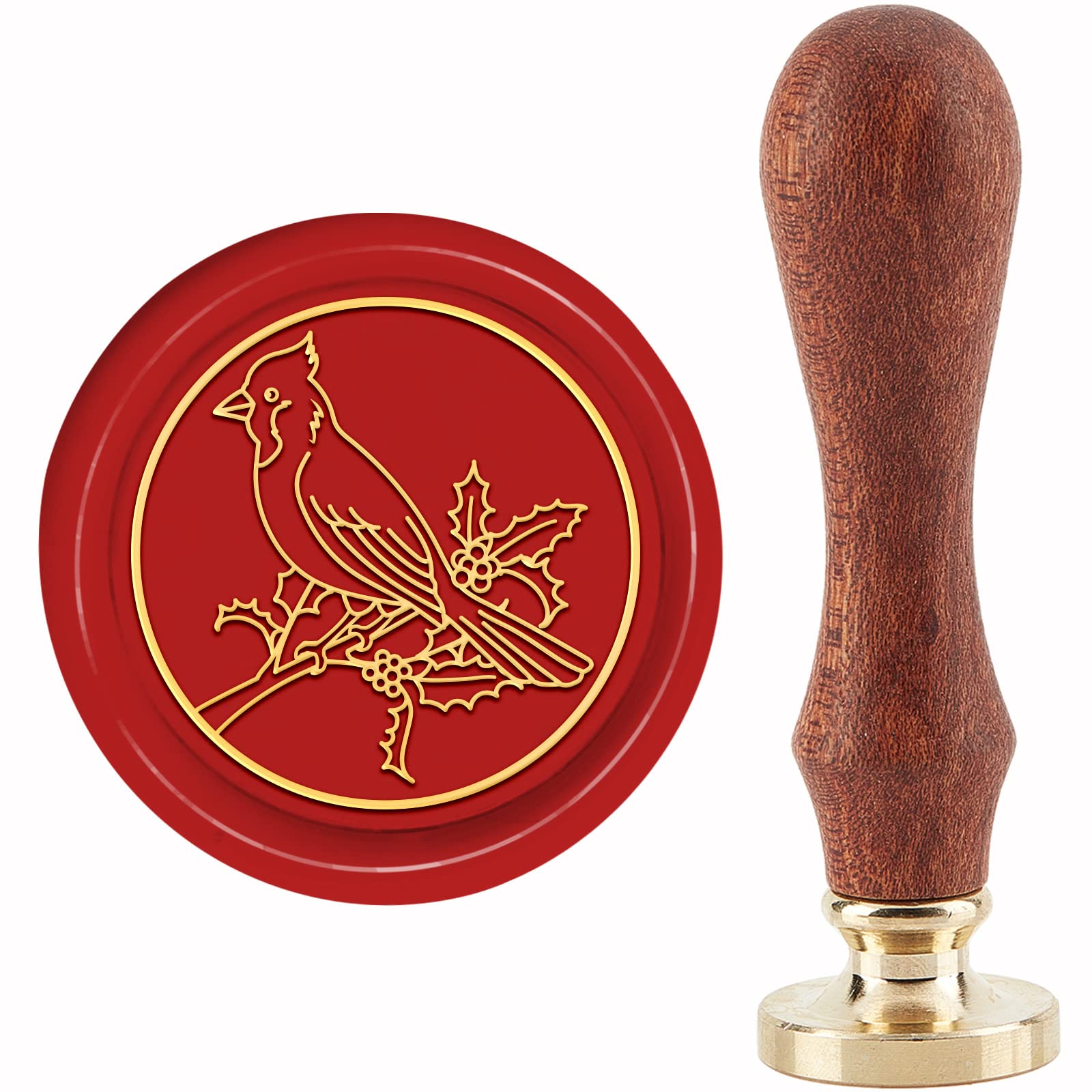 CRASPIRE Bird Wax Seal Stamp Holly Mistletoe Sealing X'MAS EVE Merry Christmas 30mm 1.18inch Removable Brass Head with Wooden Handle Invitations Greeting Cards Wrap — image 1