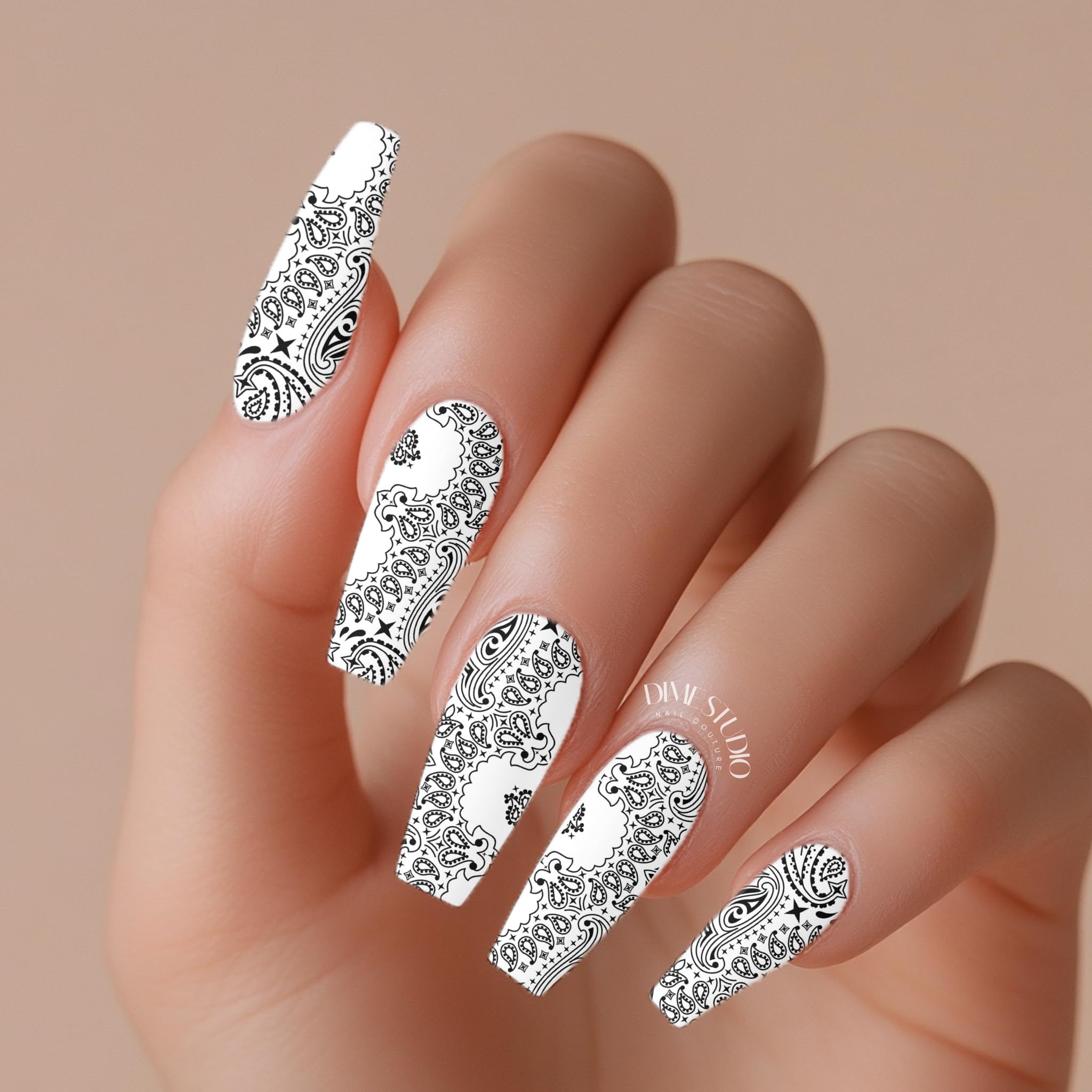 DXH NAIL CO Clear Classic Bandana Nail Decals Water Transfer Nail Wraps Paisley Nail Art (30MM Shorty) - Image 2