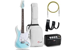 MUSILY MST-1 39 Inch Electric Guitar Kit, Beginner Starter Full Size Solid Body Electric Guitar With HSS Pickups, Gig Bag, Amplifier, Strap, Cable, Picks, String (BabyBlueBurst)