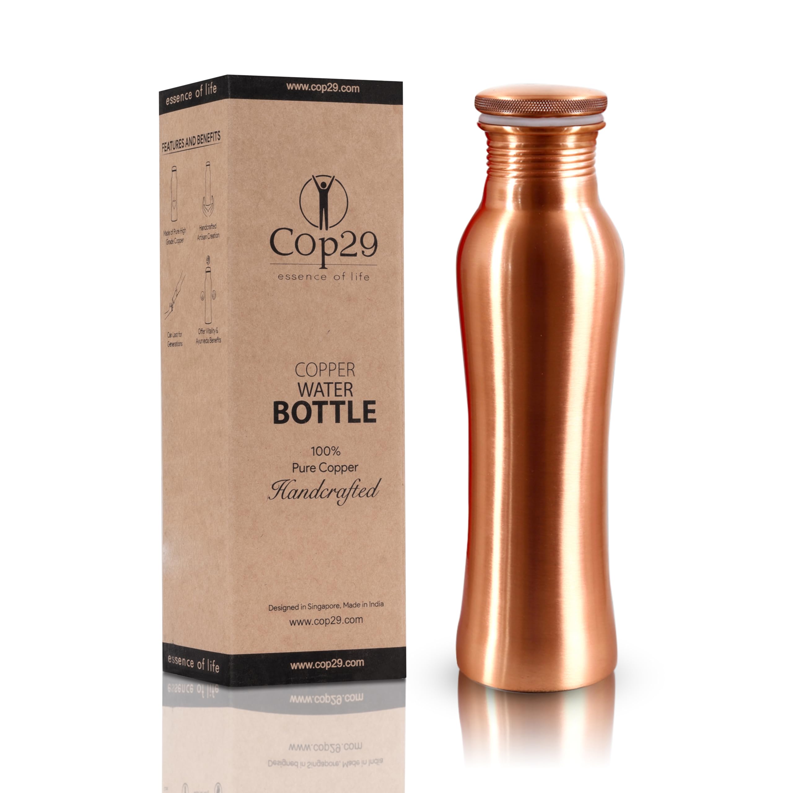 Cop29 Fairy Copper Matt Finish Water Bottle- 30oz / 900ml | A Handcrafted Leak Proof Ayurvedic Pure Copper Vessel | Ideal for Hydration, Sports, Yoga & Daily Use | Enjoy the Health Benefits