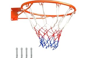 Jwevvie 18" Solid Steel Basketball Rim with Net Choose from Fixed or Breakaway | Replacement Rim for Indoor or Outdoor Hoop Orange