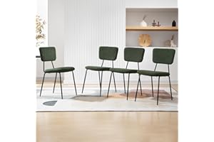 BACYION Dining Room Chairs Set of 4 - Modern Boucle Kitchen Chair with Black Metal Legs, Upholstered Accent Chair for Kitchen Dining Room Living Room, Green