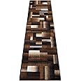 Masada Rugs, Modern Contemporary Runner Area Rug, Brown Black Beige (2 Feet X 7 Feet)
