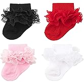 AQOKKA Baby Girls Socks Eyelet Ruffle Frilly Lace Summer Thin Dress Socks for Newborn Infant Toddler Kids