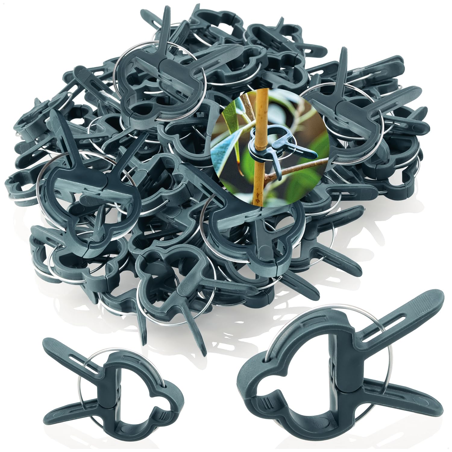 COM-FOUR® 60x Plant Clamps - Climbing aids for securing Plants - Plant Clamps in 2 Sizes - Trellis Cages for Tomatoes - Rose Clamps - Green Plant Clips (060 Pieces - Mix)