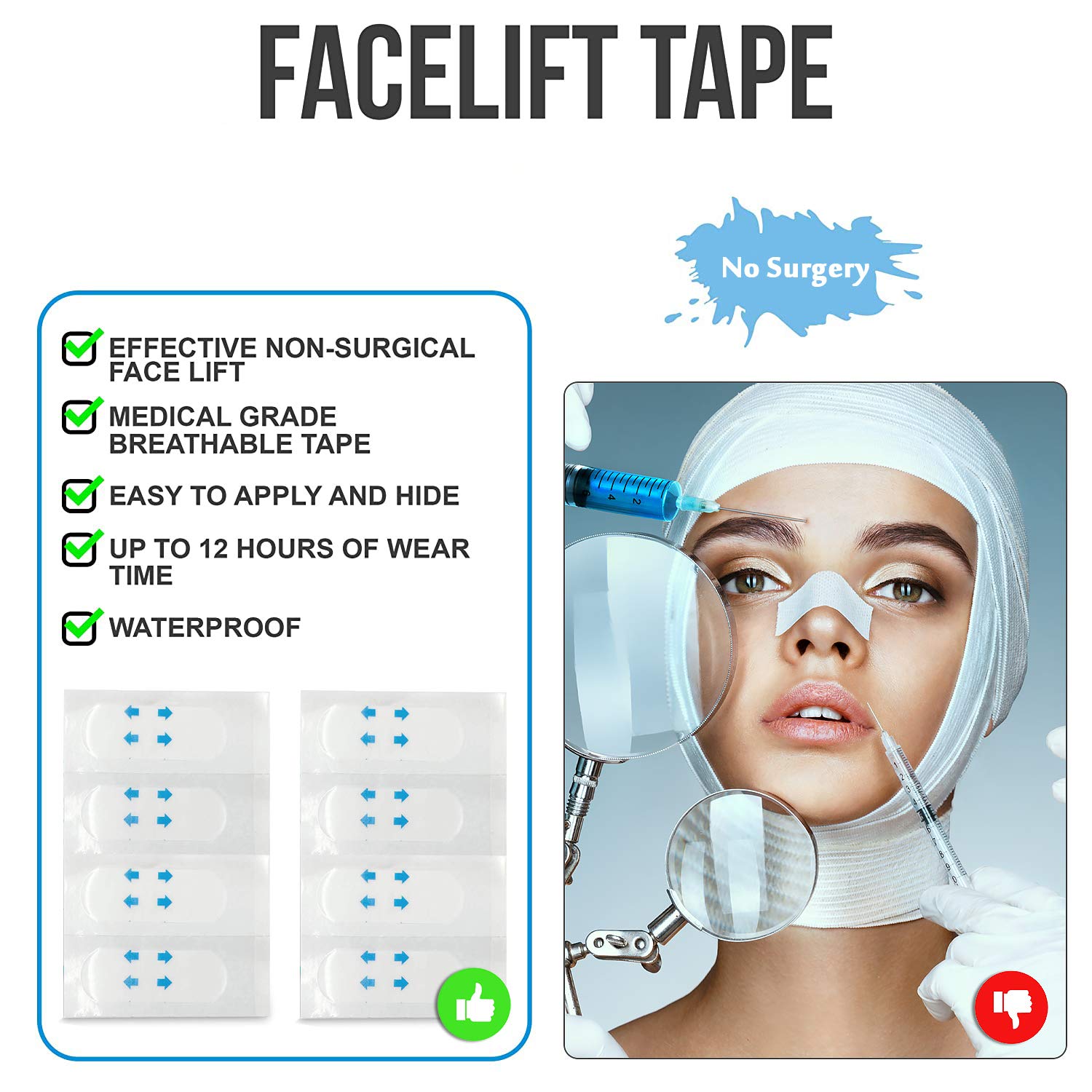 Face Lift Tape, Pain-Free Transparent Face Lifting Sticker, Invisible Waterproof Elasticity Wrinkle Lift Patch for Instant Face Neck Lift Reduce Double Chin Beauty Up Tape(40PCS/Box): Beauty