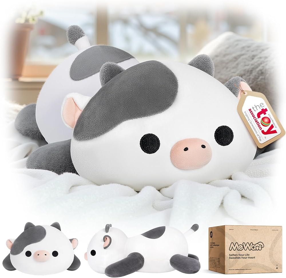 Mewaii Cute Cow Plush Pillow Kawaii White Cow Stuffed Toy 13 in
